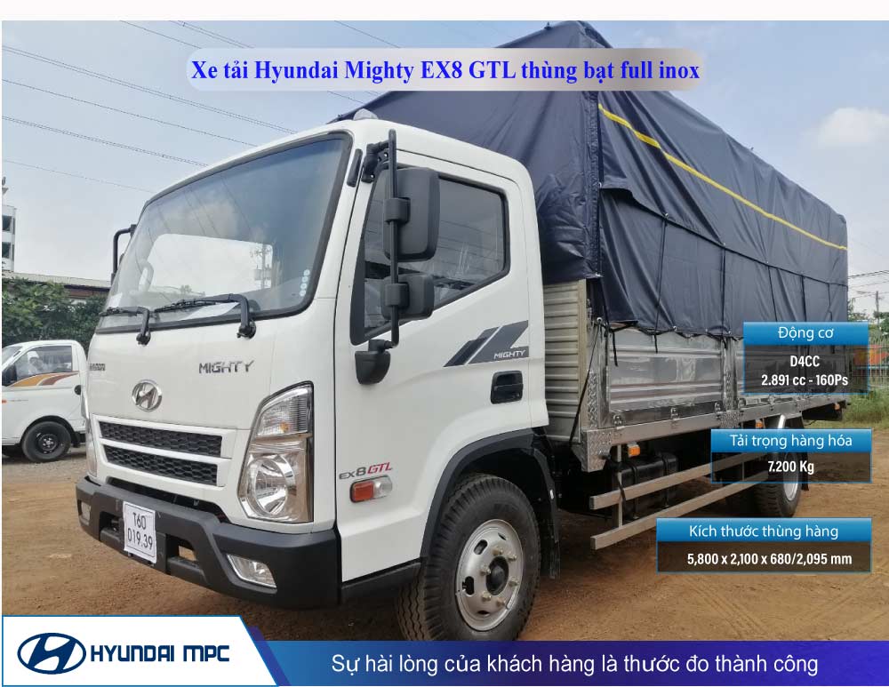 Hình ảnh Xe tải Hyundai EX8 GTL thùng mui bạt full inox